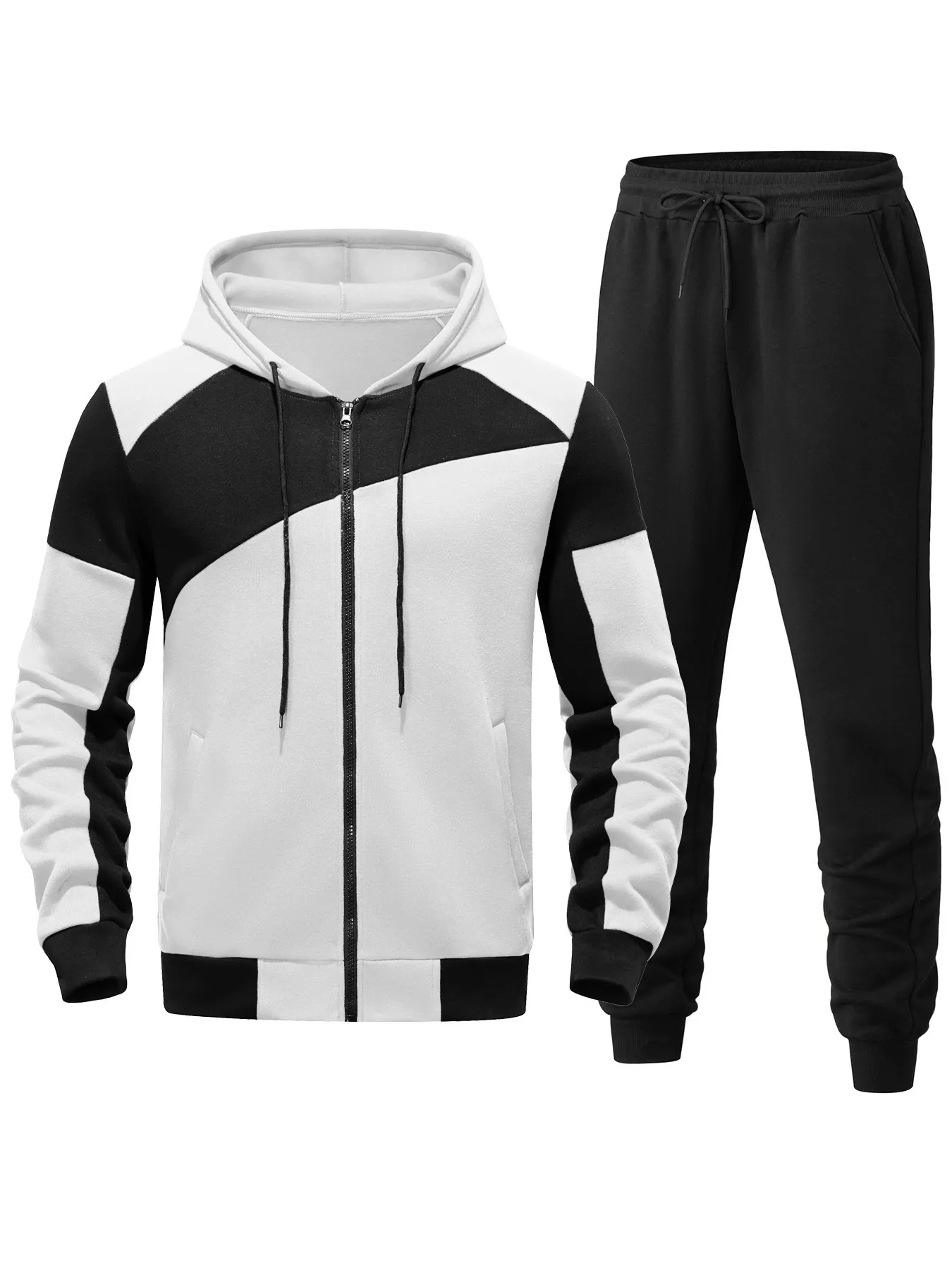 Men’s Casual Sport Outfit Two-Tone Zipper Hoodie Tracksuit