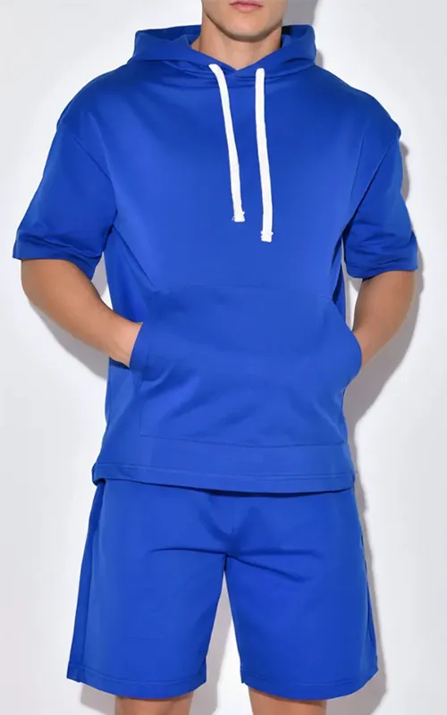 Men’s Casual Sportwear Summer Short Sleeve Hoodie Set 2 Piece Outfit Track suit