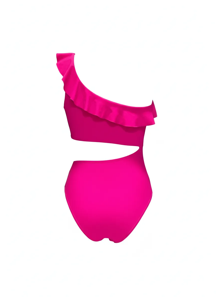 One-Shoulder Ruffle Cut-Out One-Piece Swimsuit with Elegant Fit
