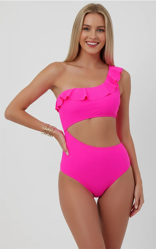 One-Shoulder Ruffle Cut-Out One-Piece Swimsuit with Elegant Fit