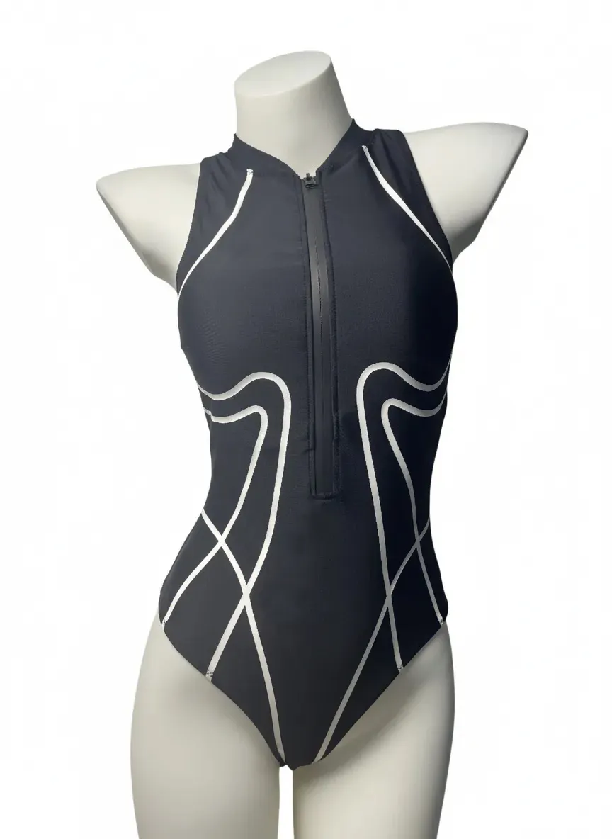 Racerback Zipper Front One Piece Swimsuit - Women's Sporty Style with Streamlined Performance for Training & Swim