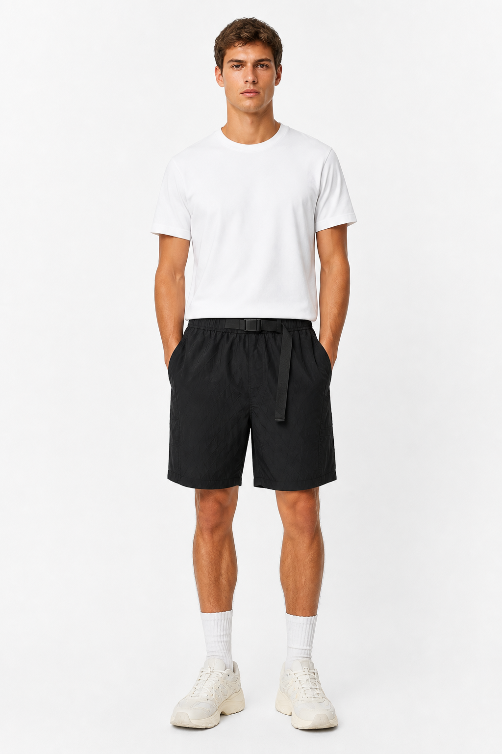 Textured Nylon Belted Sports Shorts for Men