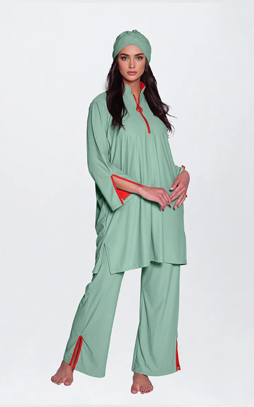 Women Muslim Swimwear Long Sleeve Burkini Full Cover Turban Modest Swimsuit