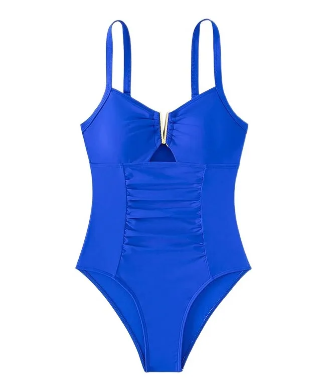 Women's Adjustable Strap One Piece Bathing Suit Elegant V-Neck Swimsuit with Tummy Control