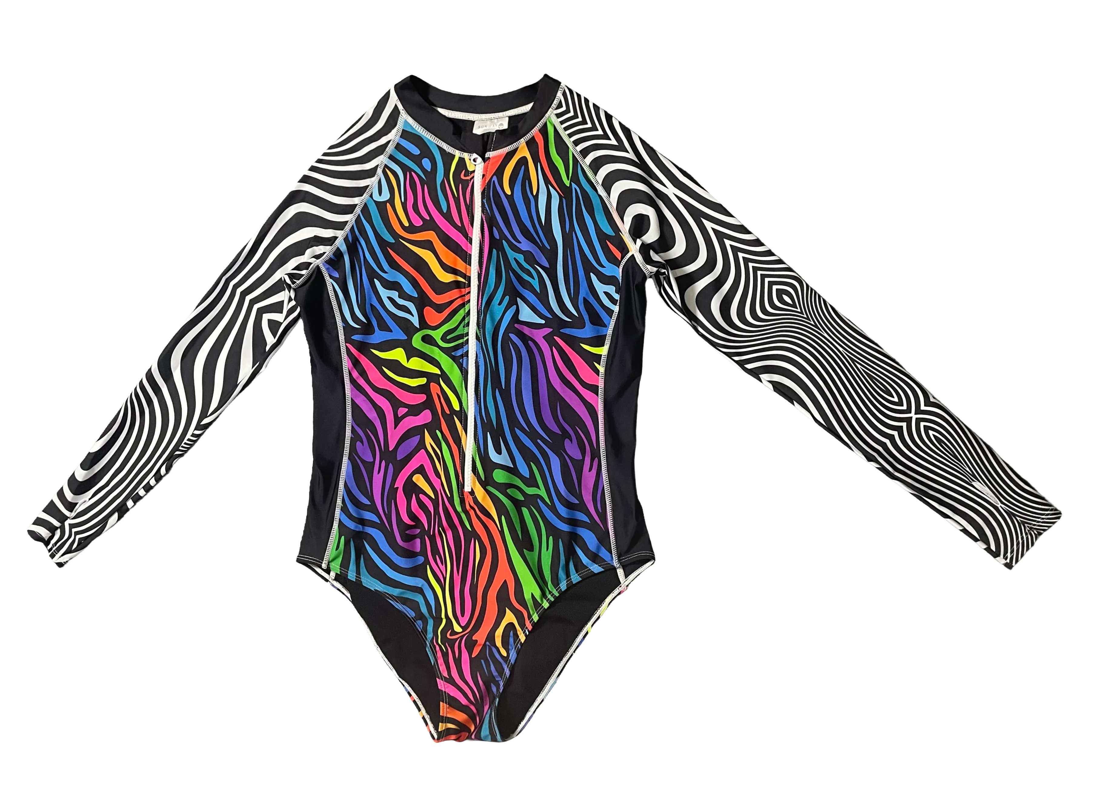 Women's Carvico UPF 50+ Long Sleeve Colorful Print Rash Guard Swimsuit One Piece Swimwear