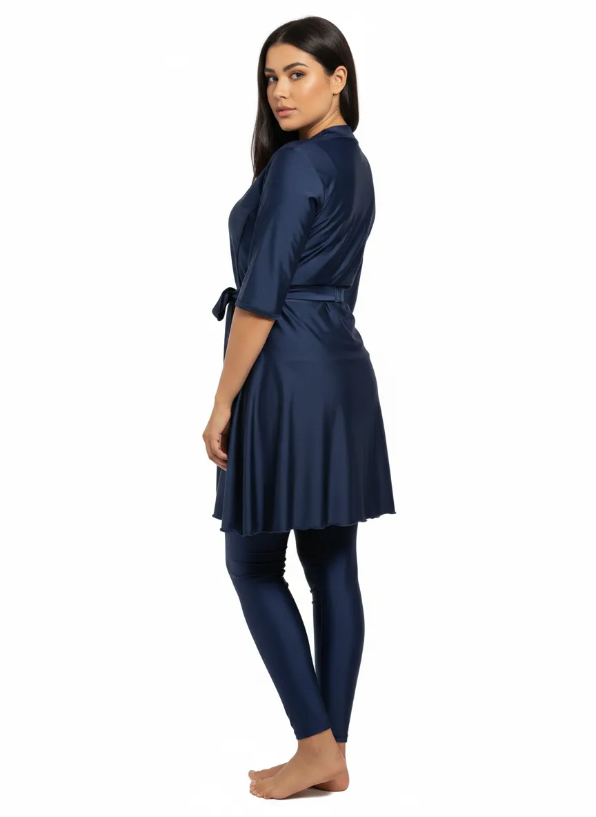 Women's Loose-Fit Half-Zip Belted Muslim Modest Burkini Rash Guard Long Sleeve  Surfing Swimsuit Bathing Suit