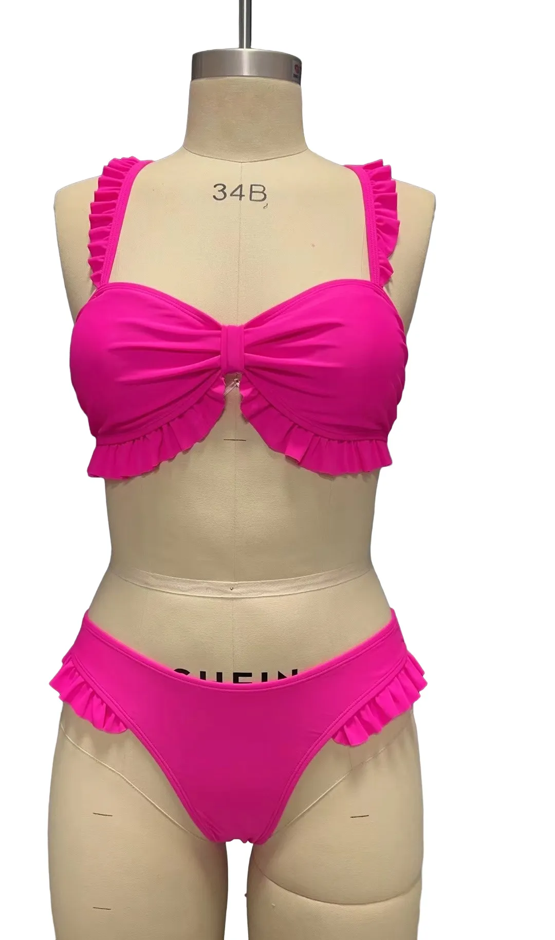 Women’s Ruffled Hot Pink Bikini Set Sexy Two-Piece Swimwear